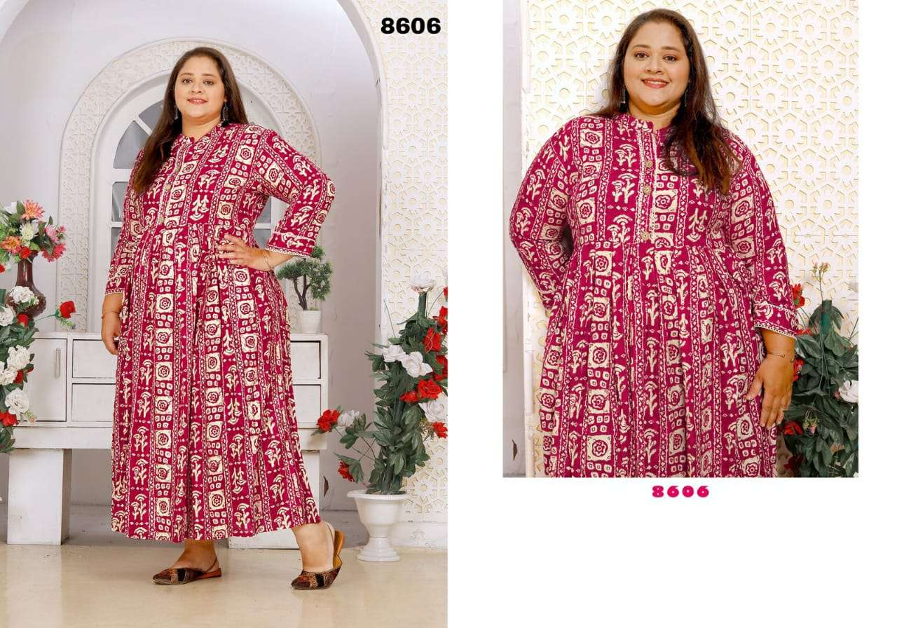 BIG SIZE VOL 2 PREMIUM RIYON EXPORT QUALITY LONG KURTI BY S3FOREVER BRAND 8606 C